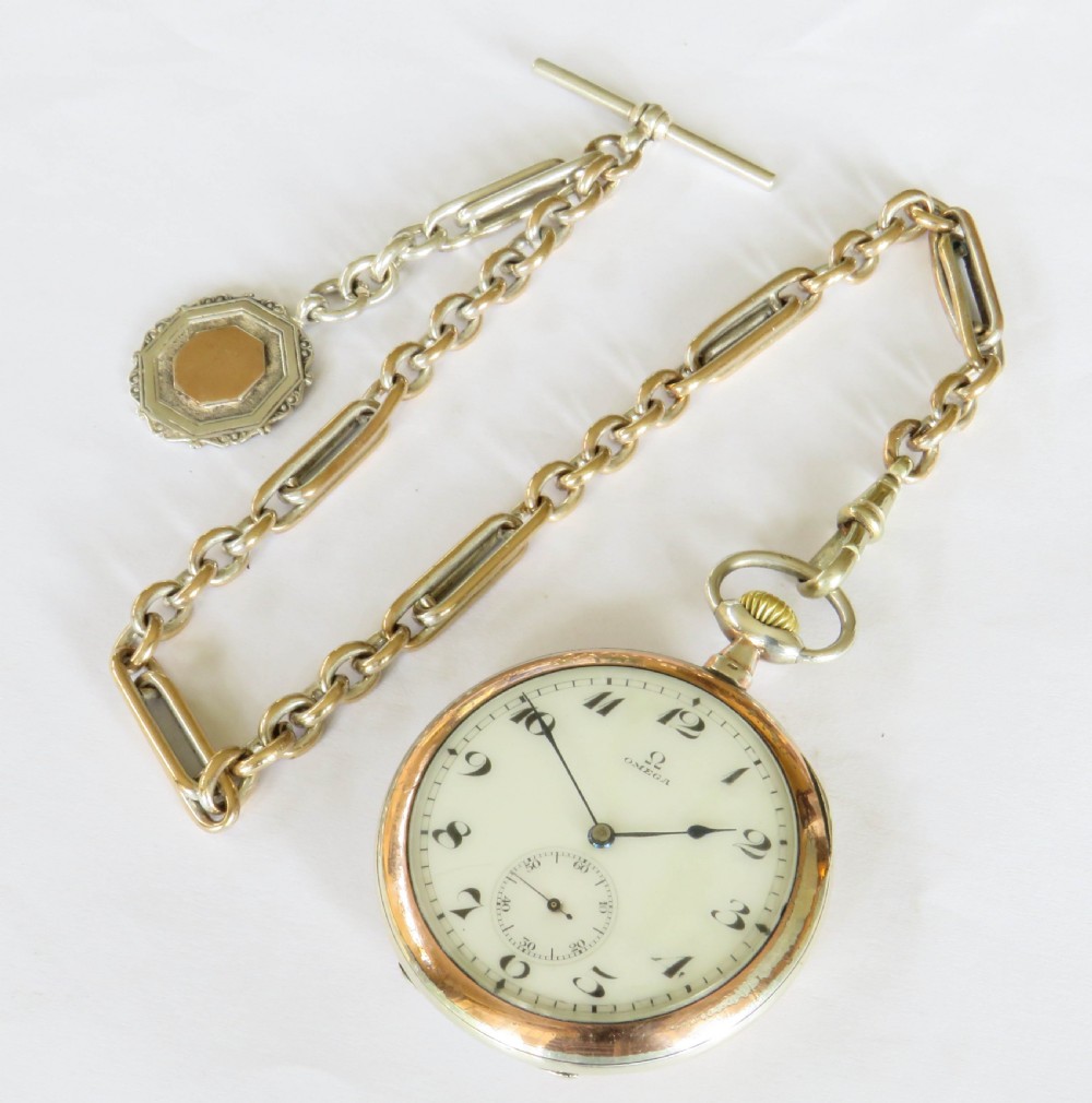 Antique silver Omega pocket watch and chain View II