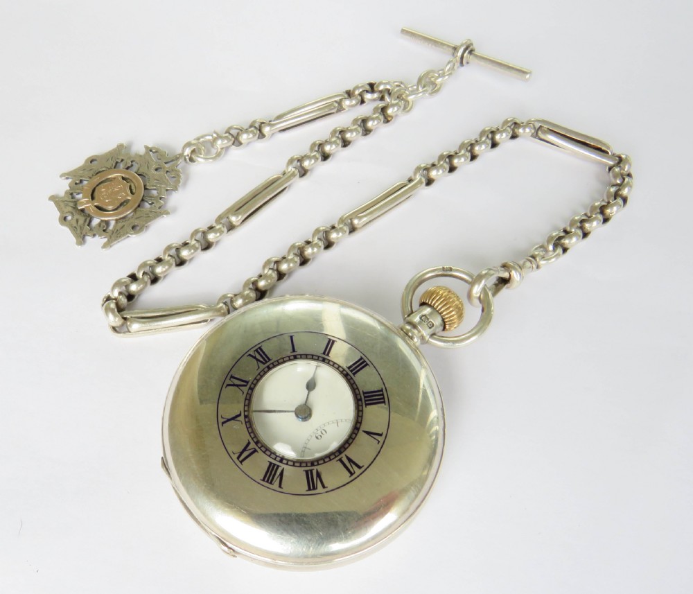Antique silver Cortebert half hunter pocket watch, 1928