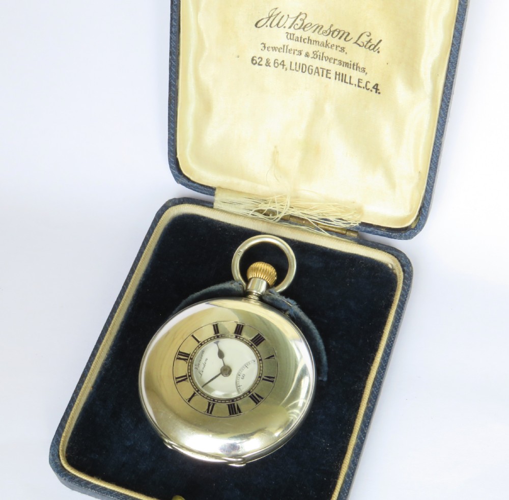 J W Benson ‘The Bank’ silver half hunter pocket watch