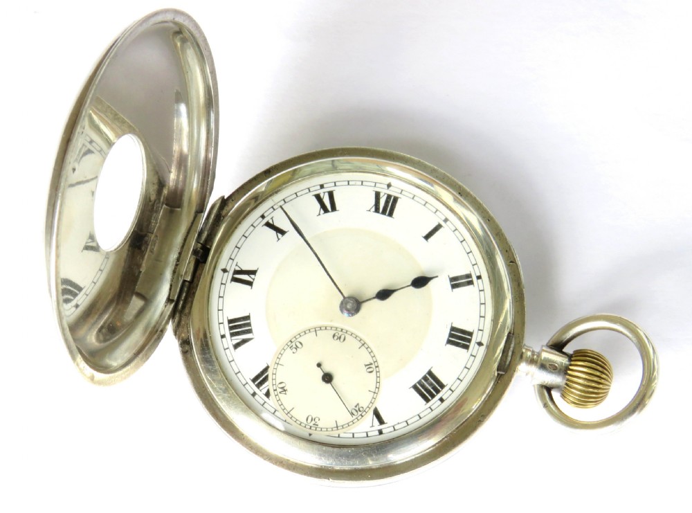 Antique silver half hunter pocket watch, 1919 View II