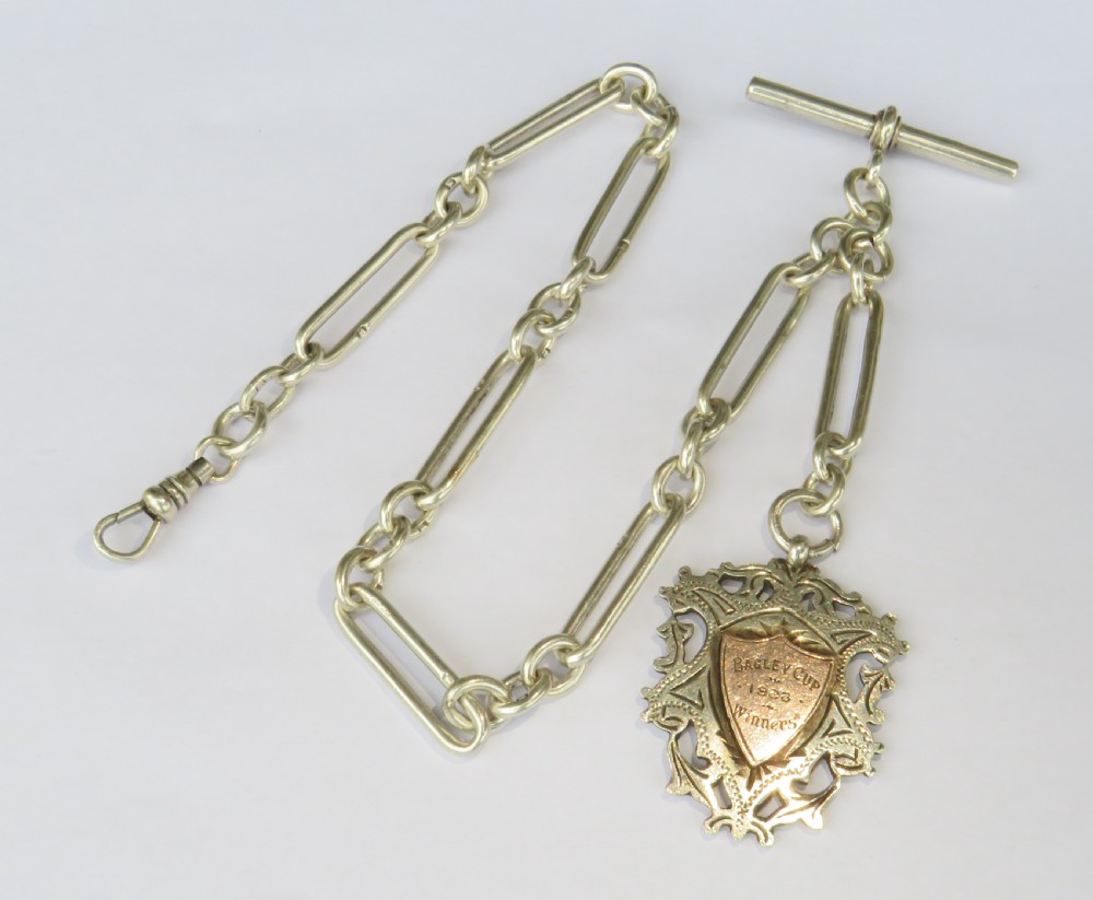 Antique silver Churchill chain and fob, Bagley Cup
