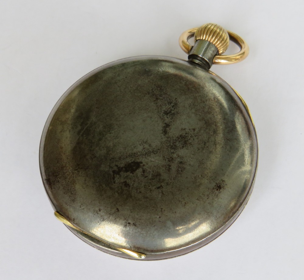 Antique Omega gun metal pocket watch and chain View VI