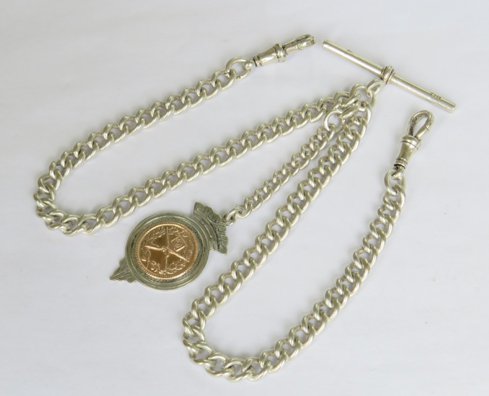 Antique silver double watch chain, rifle club