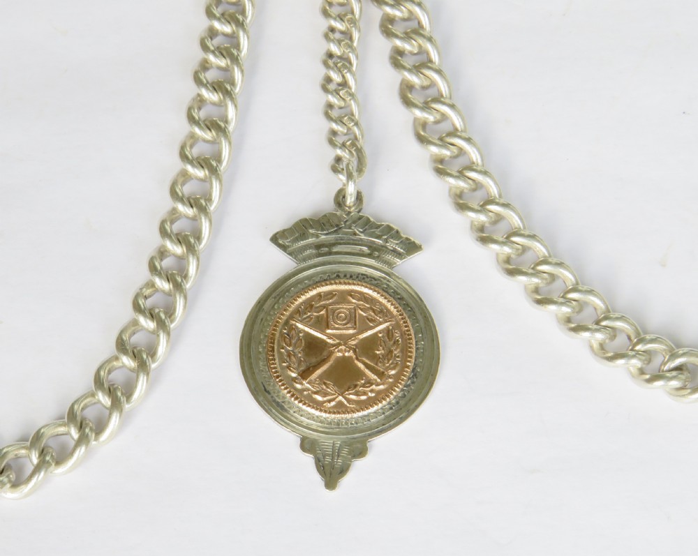 Antique silver double watch chain, rifle club View II