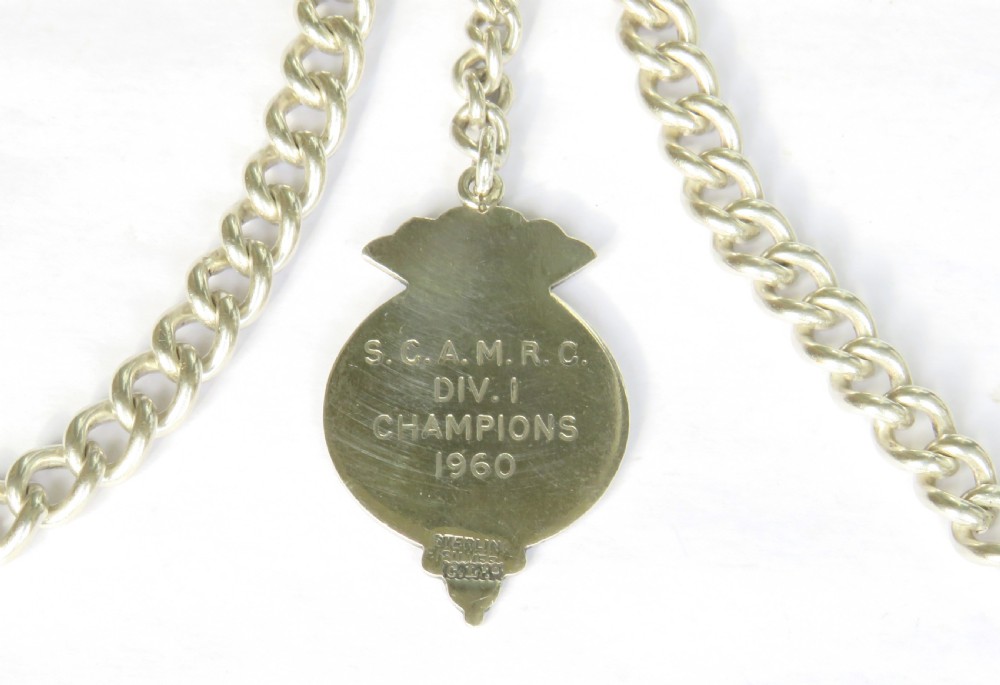 Antique silver double watch chain, rifle club View III
