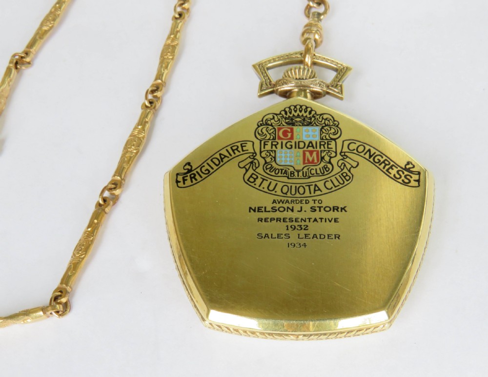 1930s Gruen Pentagon Verithin pocket watch and chain View IV