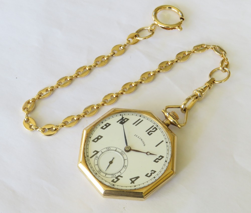 1920 Illinois pocket watch and chain View II