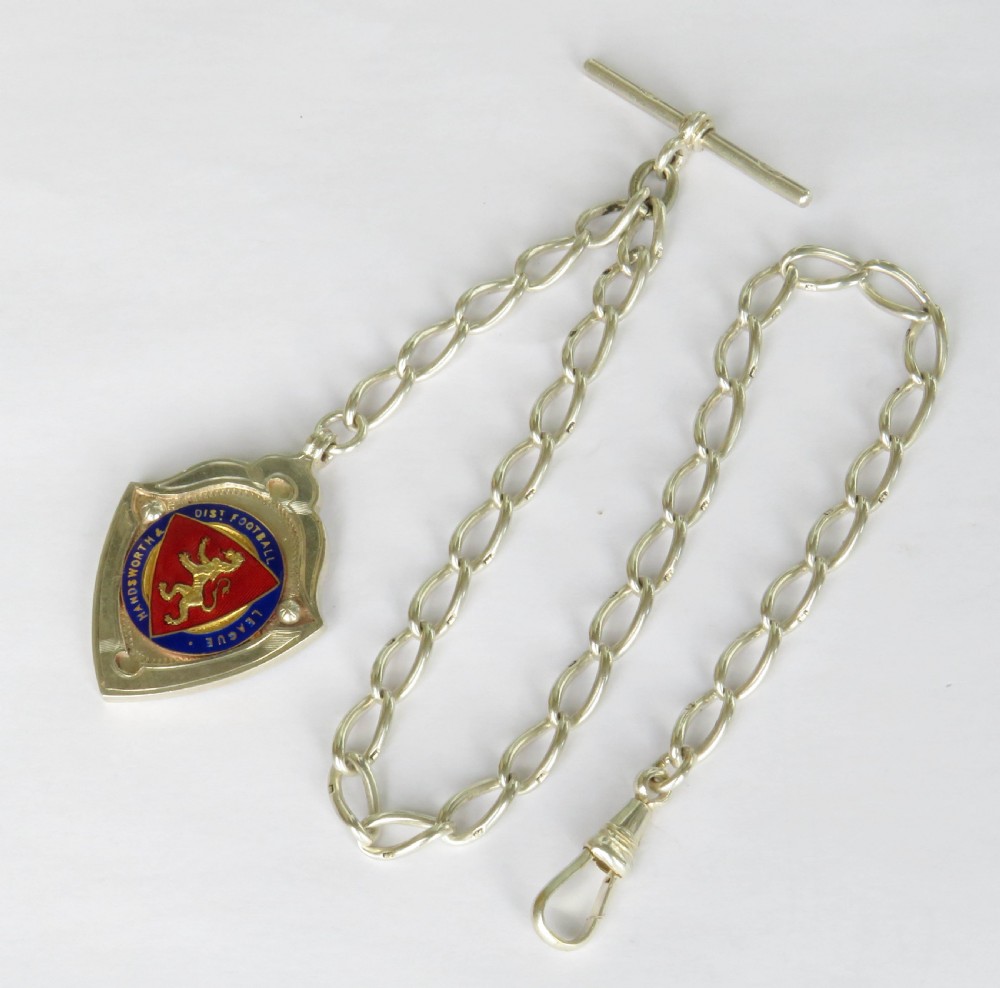 Antique silver  watch albert chain and football fob