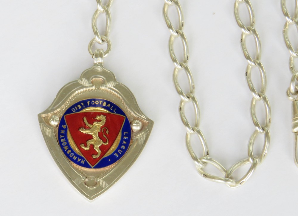 Antique silver  watch albert chain and football fob View II