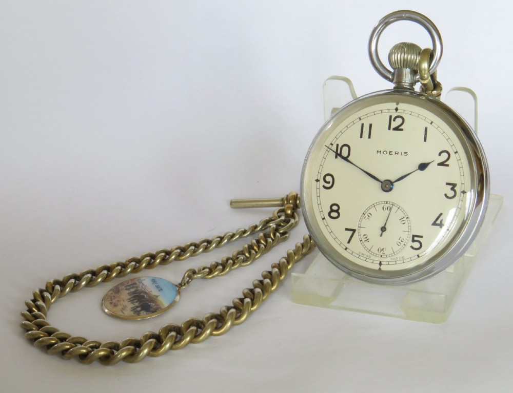 Moeris military pocket watch, chain & Egypt fob