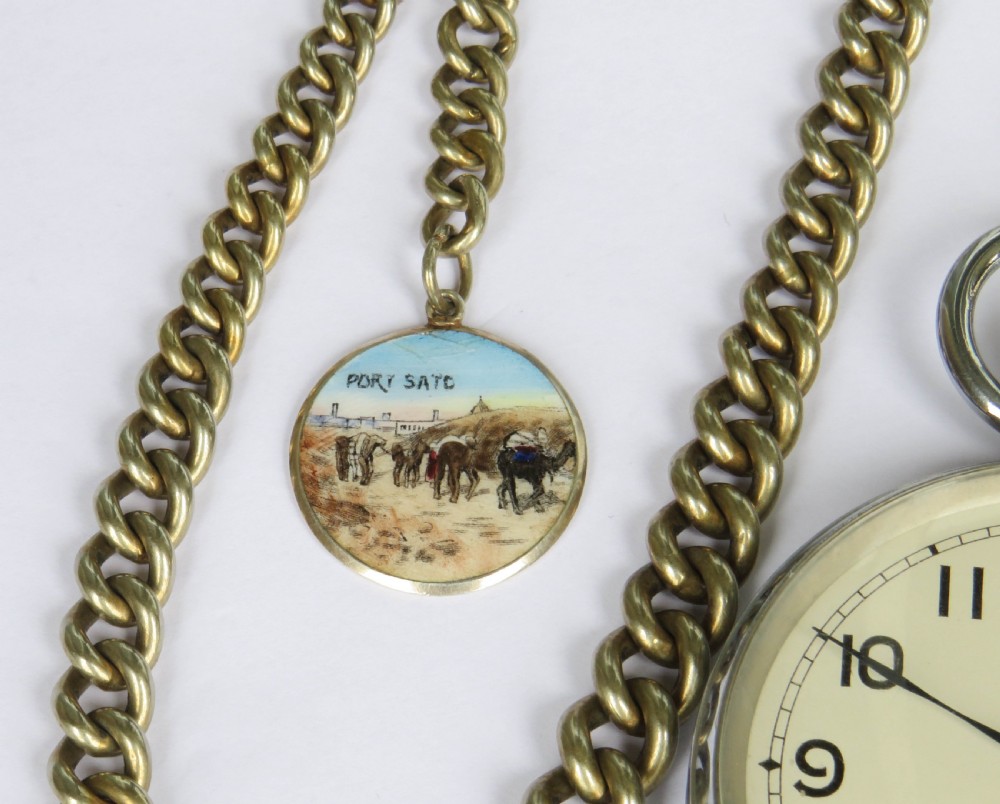Moeris military pocket watch, chain & Egypt fob View III
