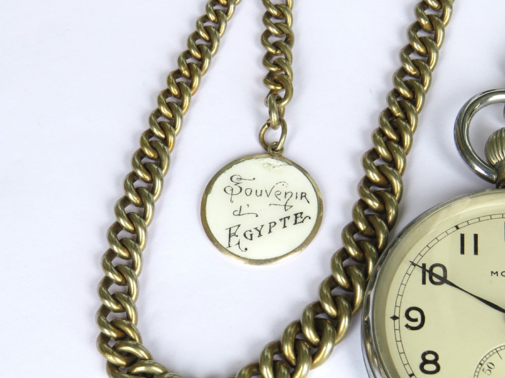 Moeris military pocket watch, chain & Egypt fob View IV