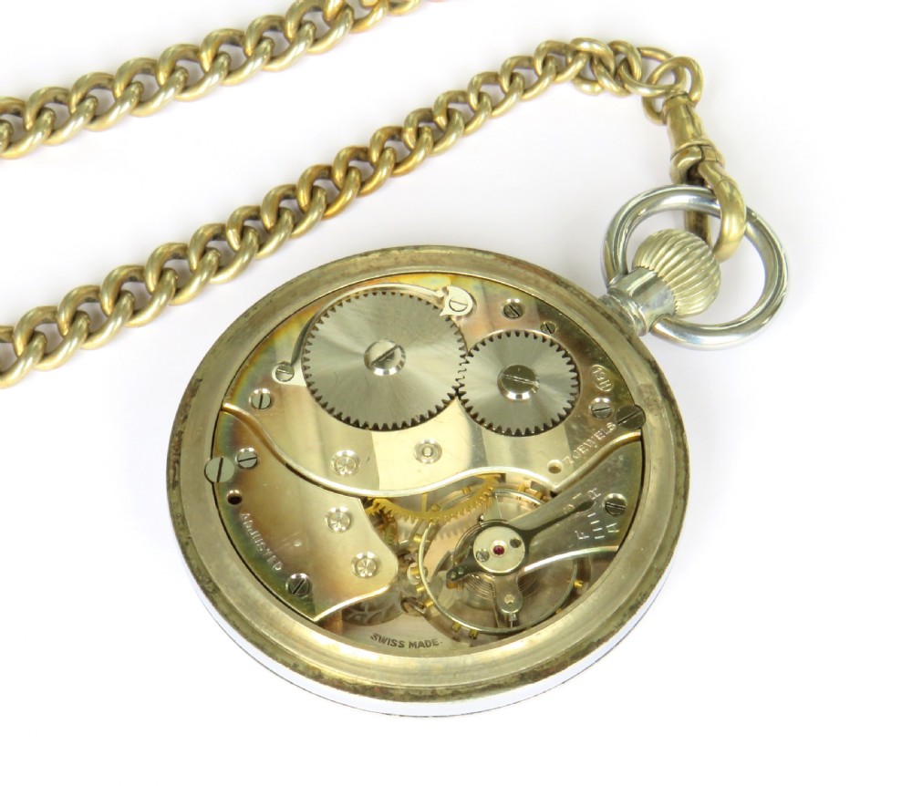 Moeris military pocket watch, chain & Egypt fob View V