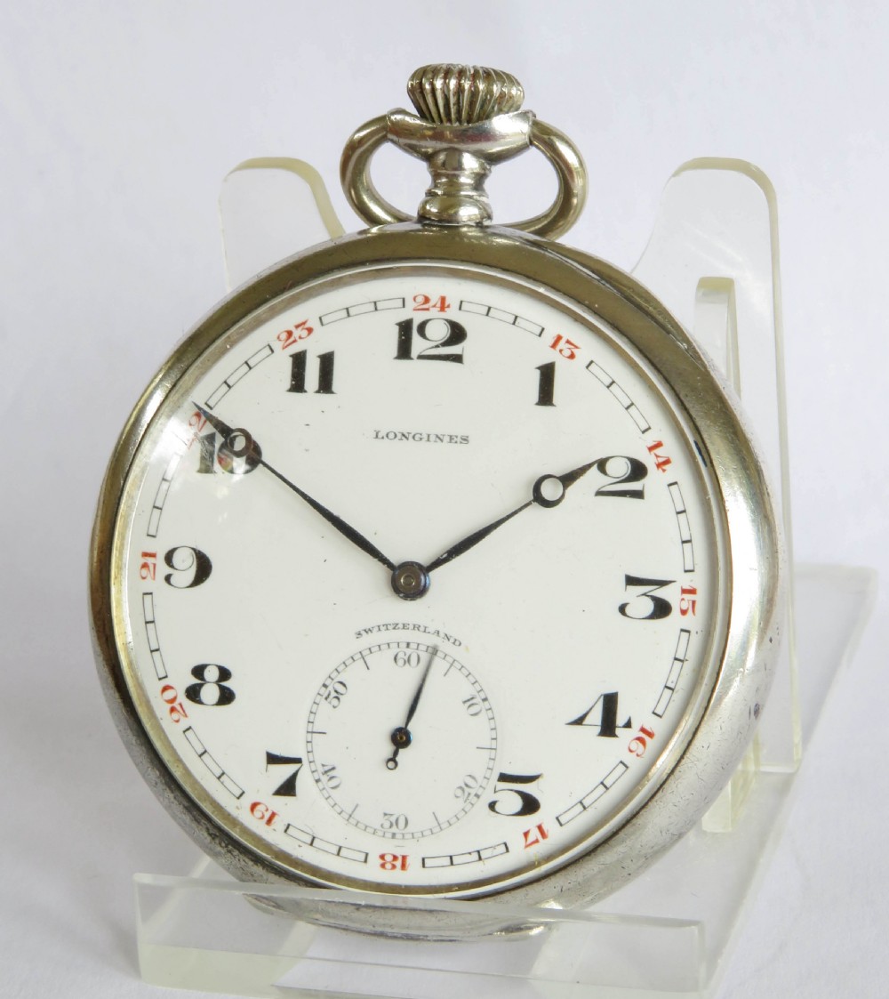 Antique silver Longines pocket watch, Saurer logo