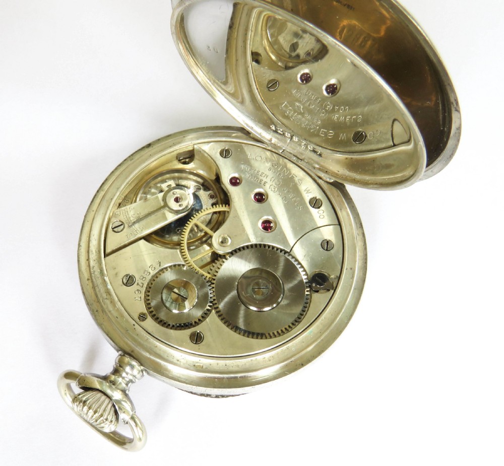 Antique silver Longines pocket watch, Saurer logo View IV