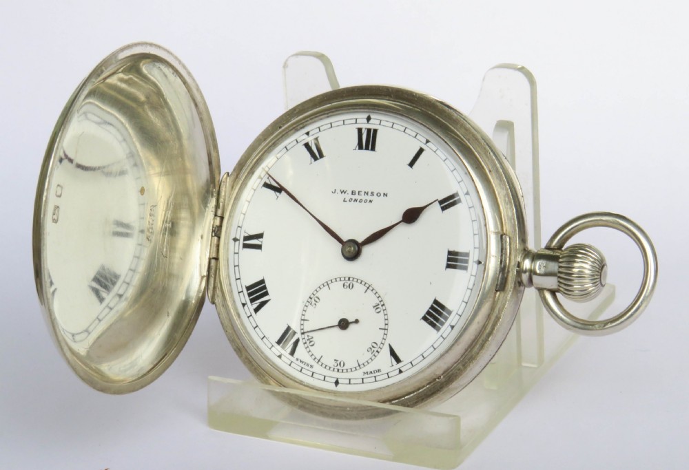 Silver J W Benson full hunter pocket watch