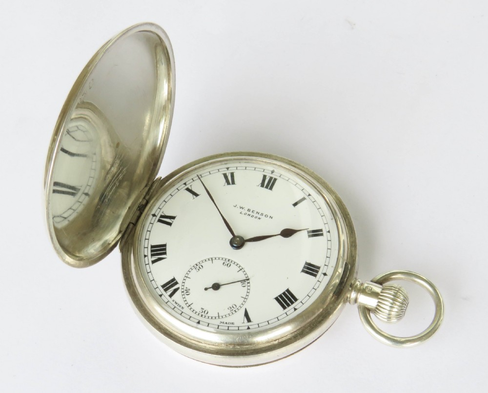 Silver J W Benson full hunter pocket watch View II