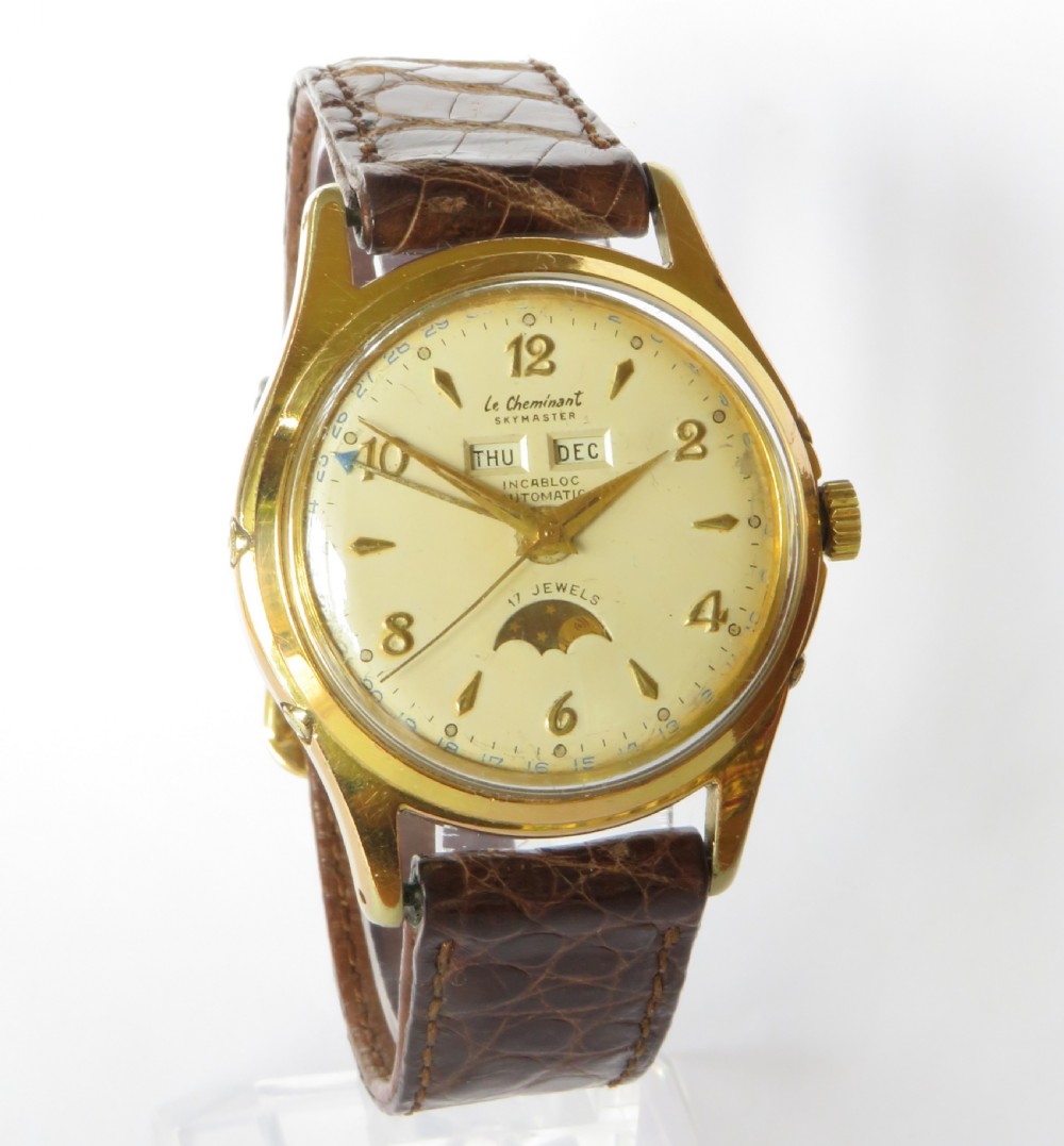 Gents 1950s Le Cheminant Skymaster triple date wrist watch View II