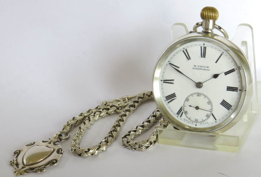 Antique silver pocket watch and chain