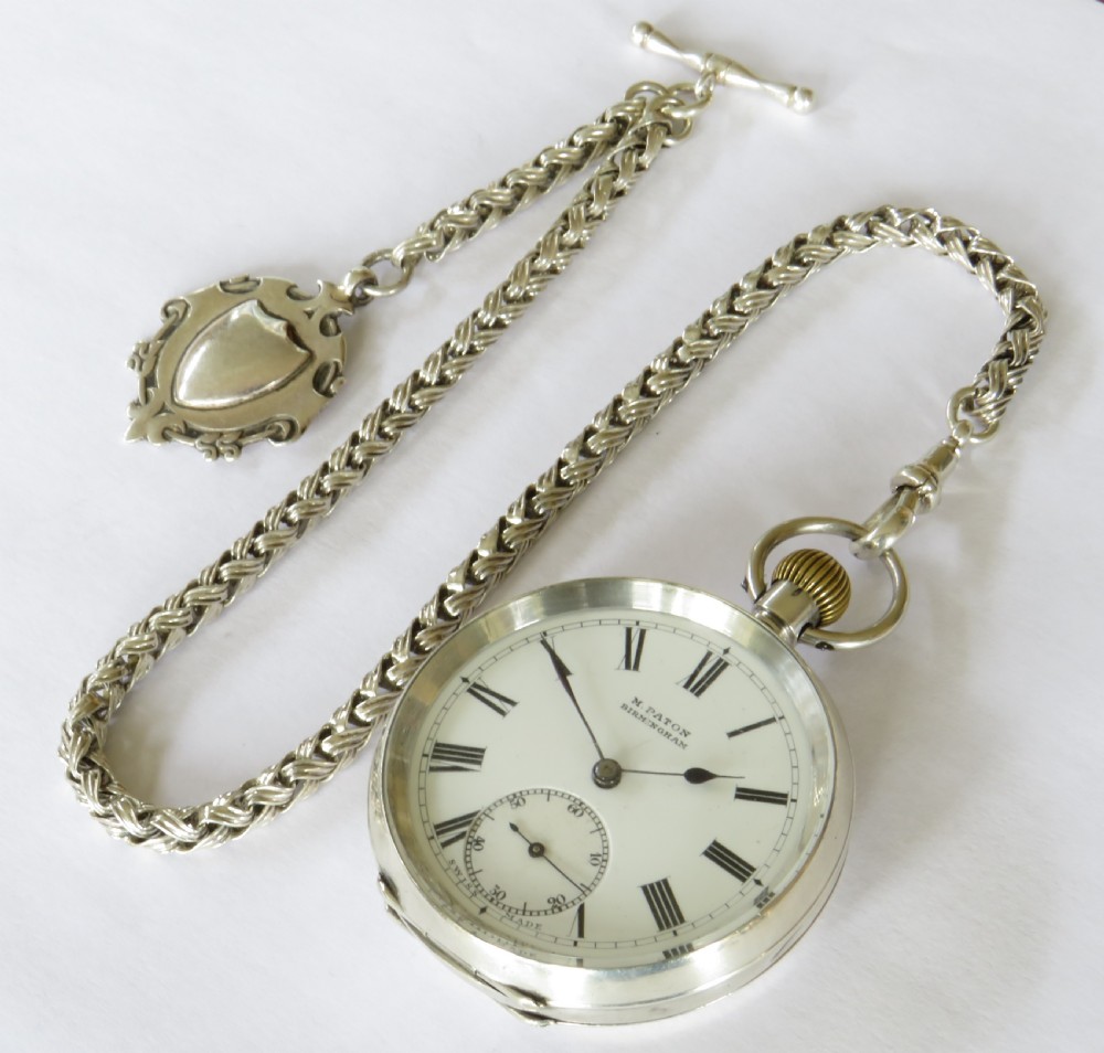 Antique silver pocket watch and chain View II