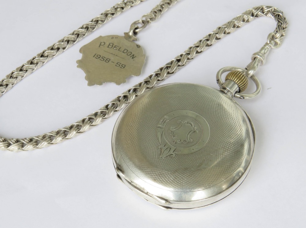 Antique silver pocket watch and chain View V