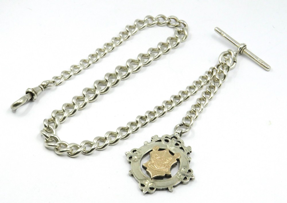 Antique silver watch chain and Aberdeen football fob