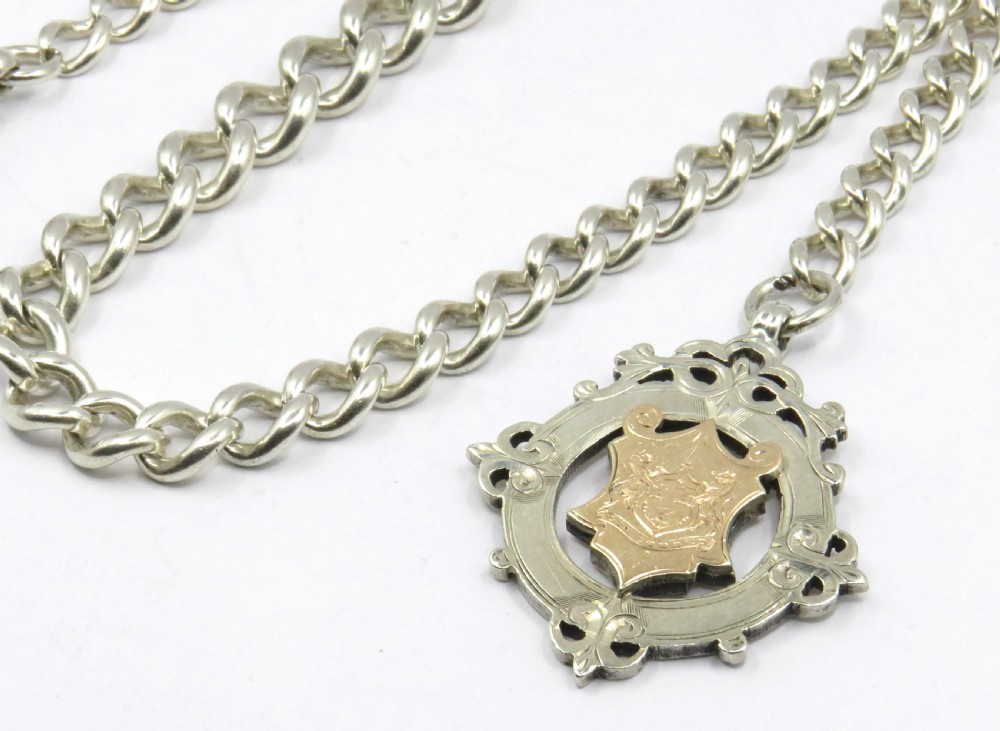 Antique silver watch chain and Aberdeen football fob View II