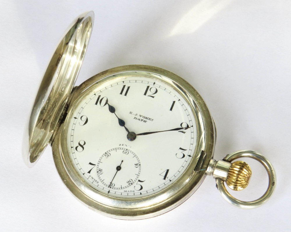 Antique Zenith silver half hunter pocket watch, 1919 View II