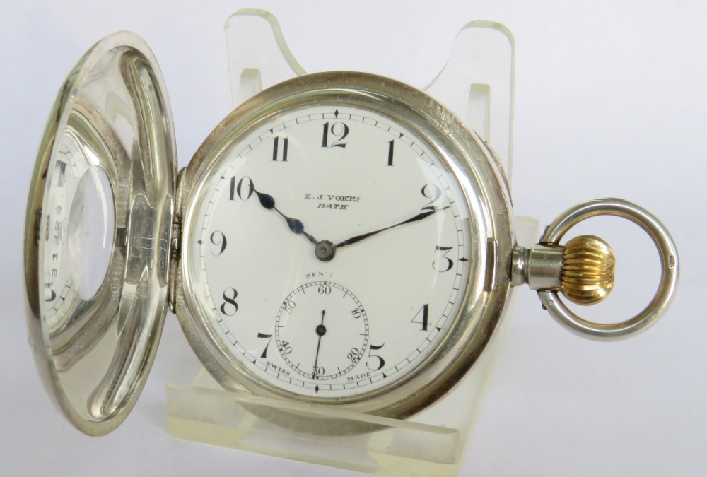 Antique Zenith silver half hunter pocket watch, 1919 View III