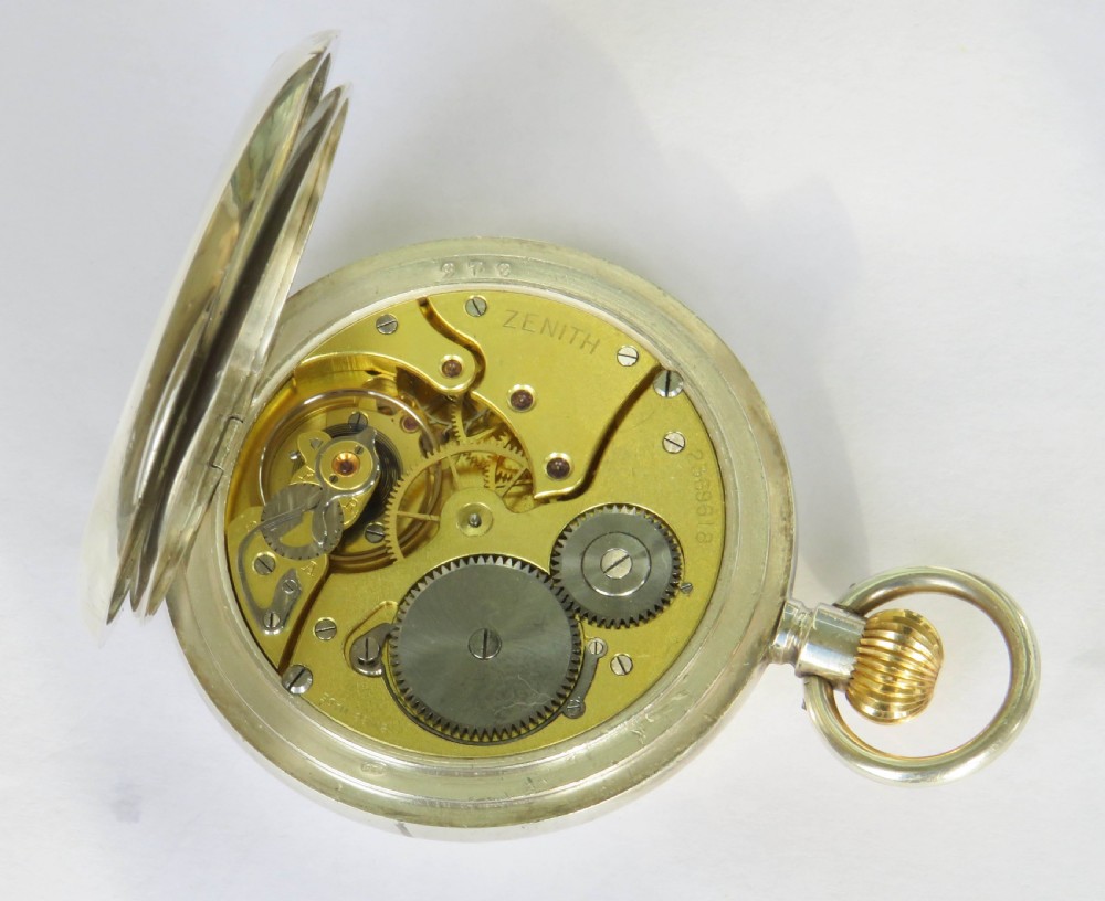 Antique Zenith silver half hunter pocket watch, 1919 View V