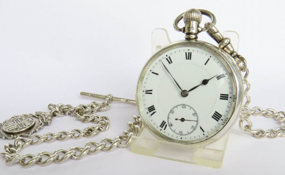 Antique silver Recordpocket watch and chain