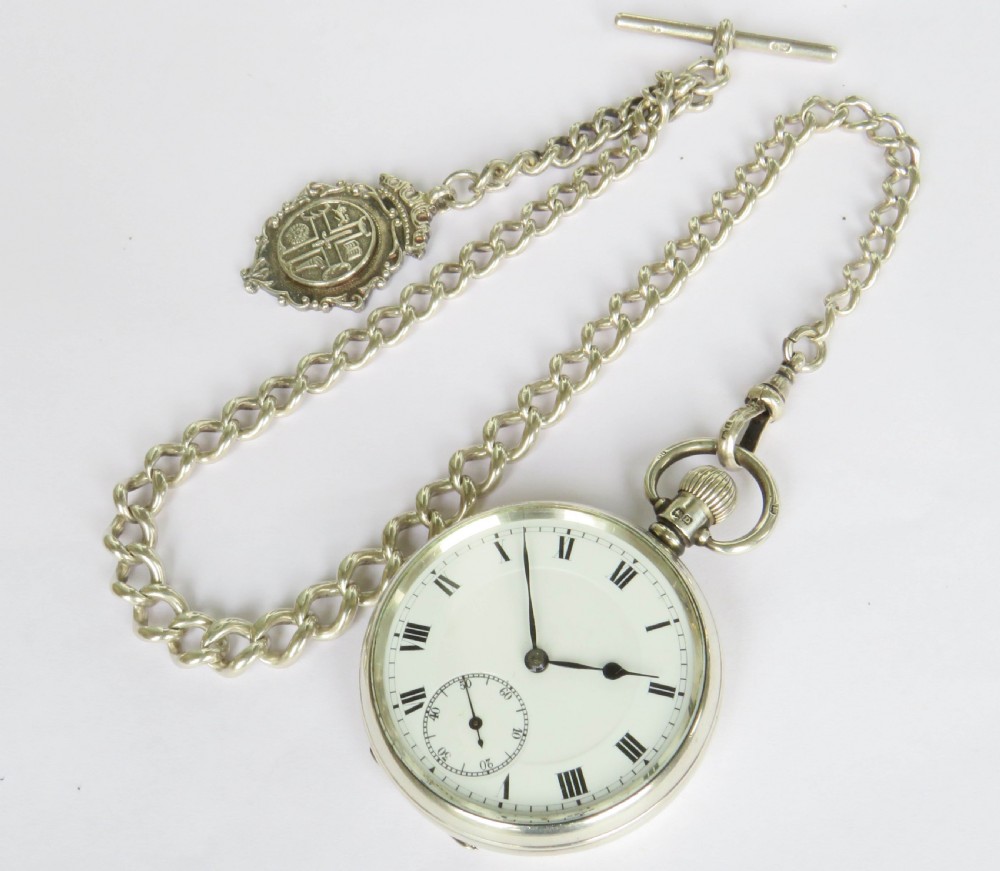 Antique silver Recordpocket watch and chain View II