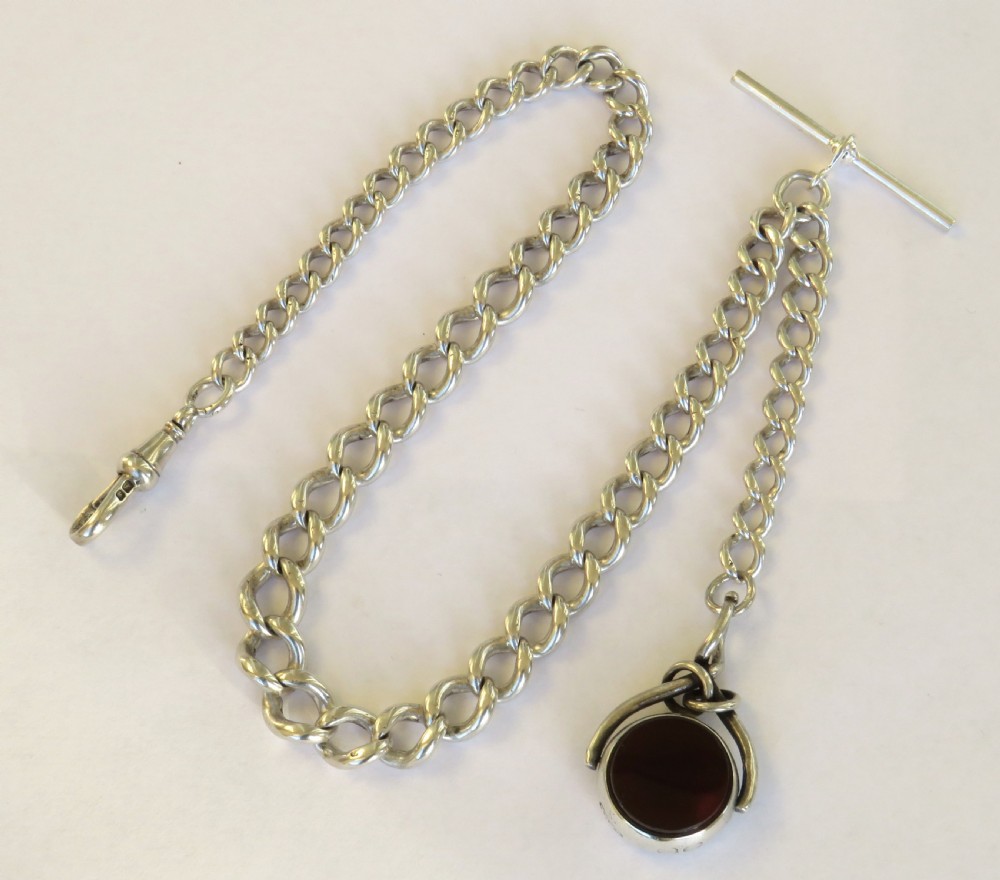 Antique silver pocket watch chain and swivel fob