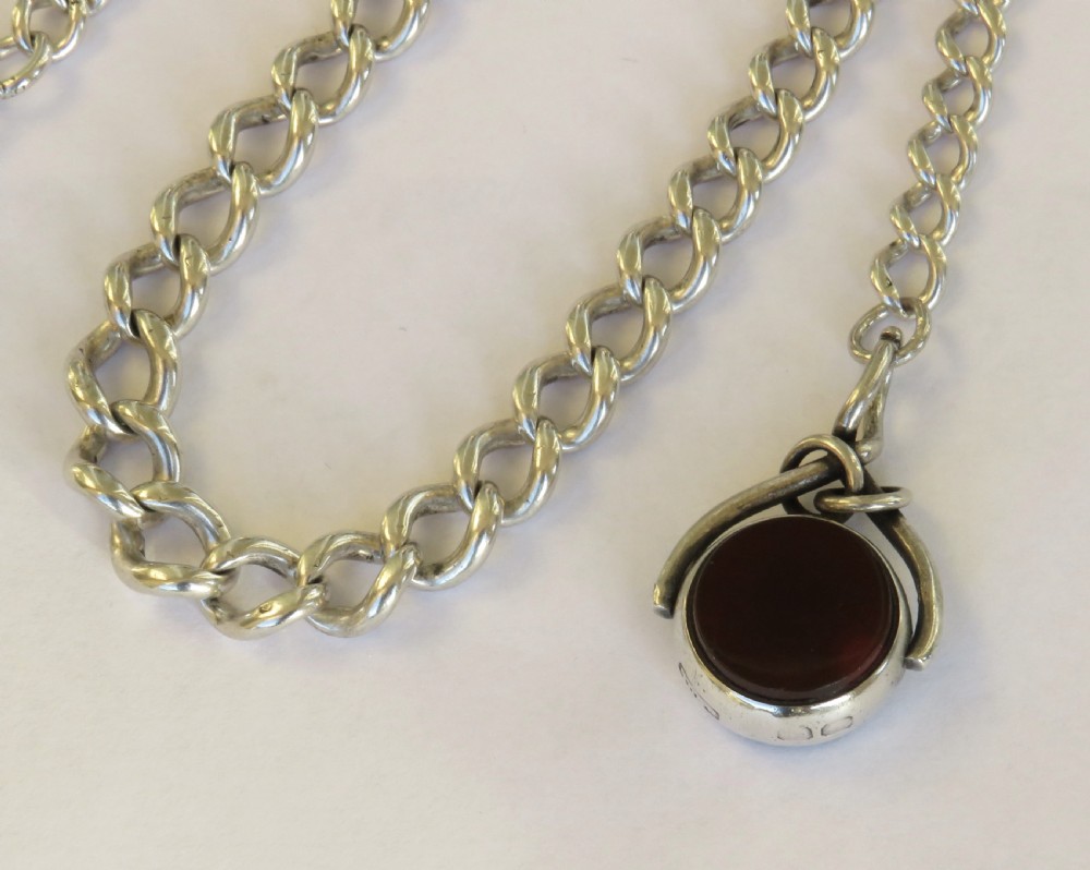Antique silver pocket watch chain and swivel fob View II
