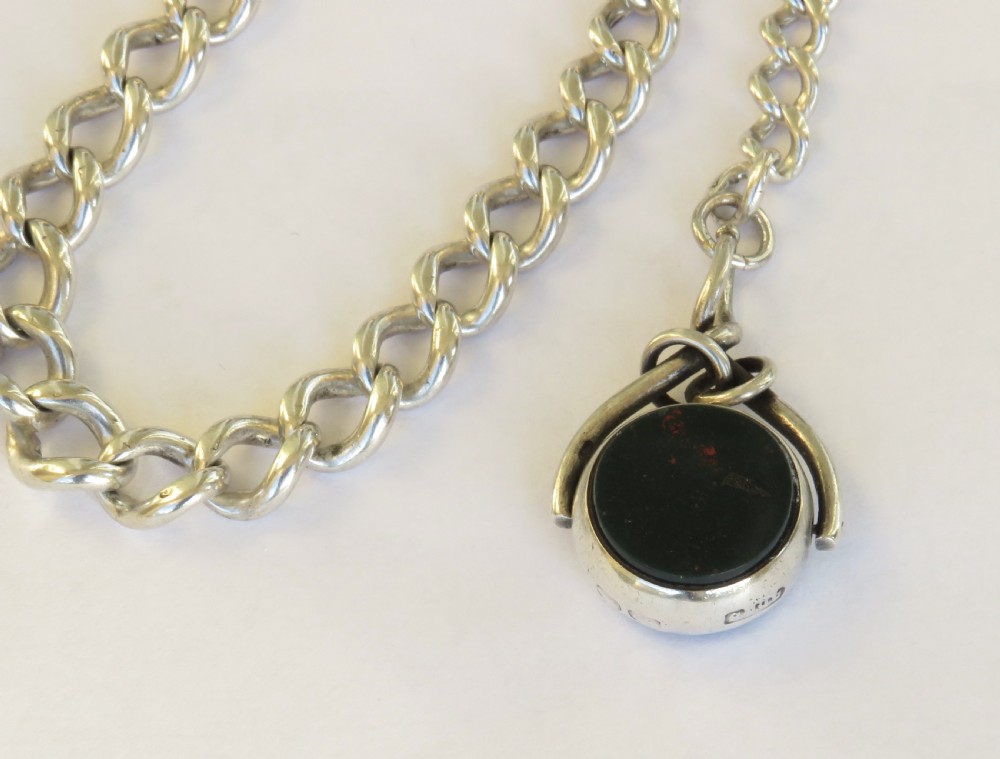 Antique silver pocket watch chain and swivel fob View III