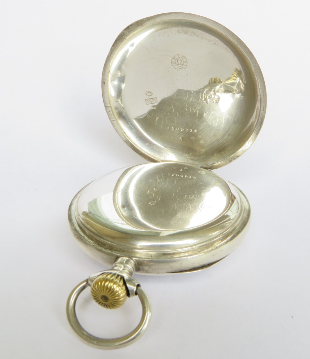 Antique silver Omega pocket watch, c1900 View III