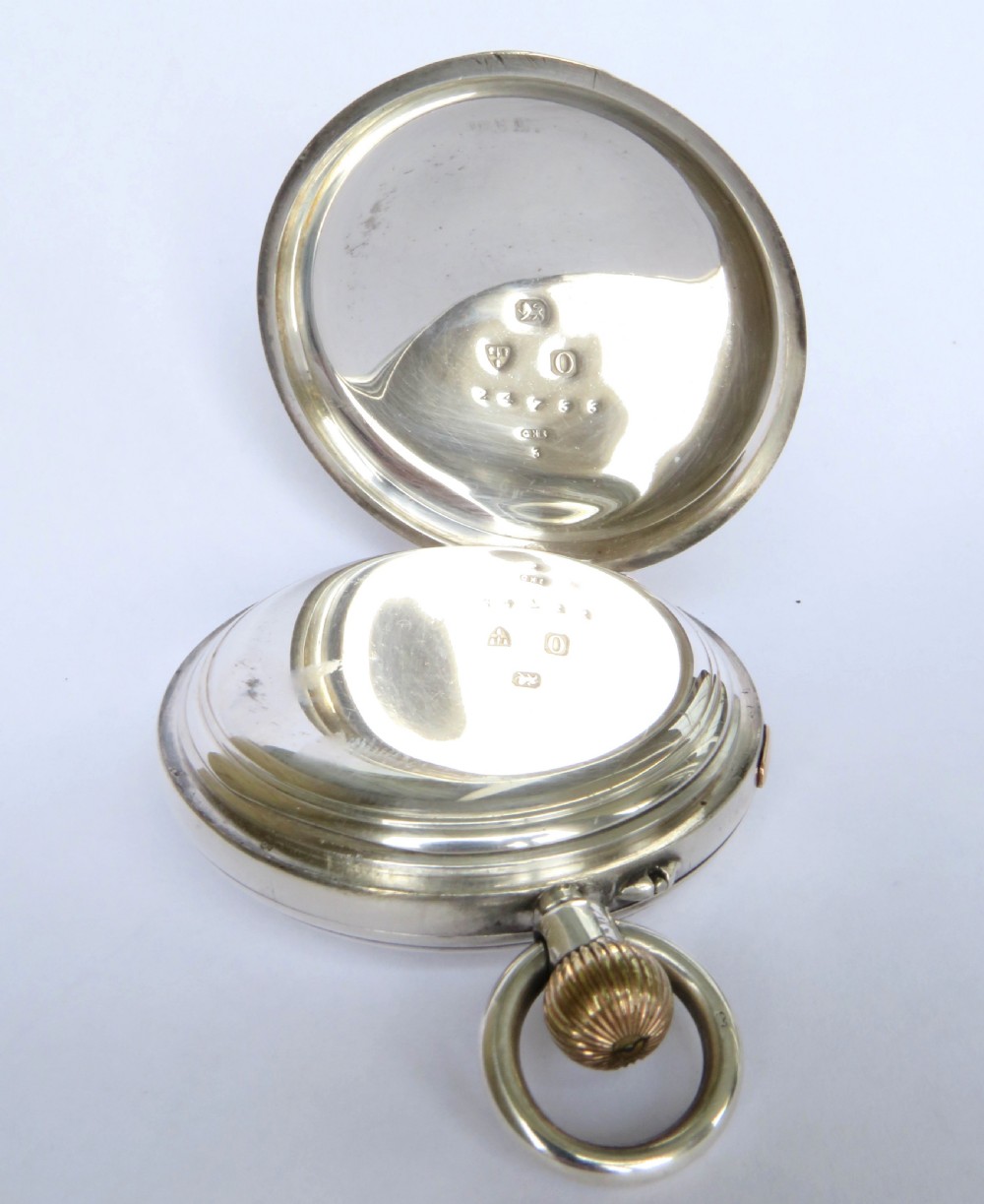 Antique English silver chrono hunter pocket watch  View IV