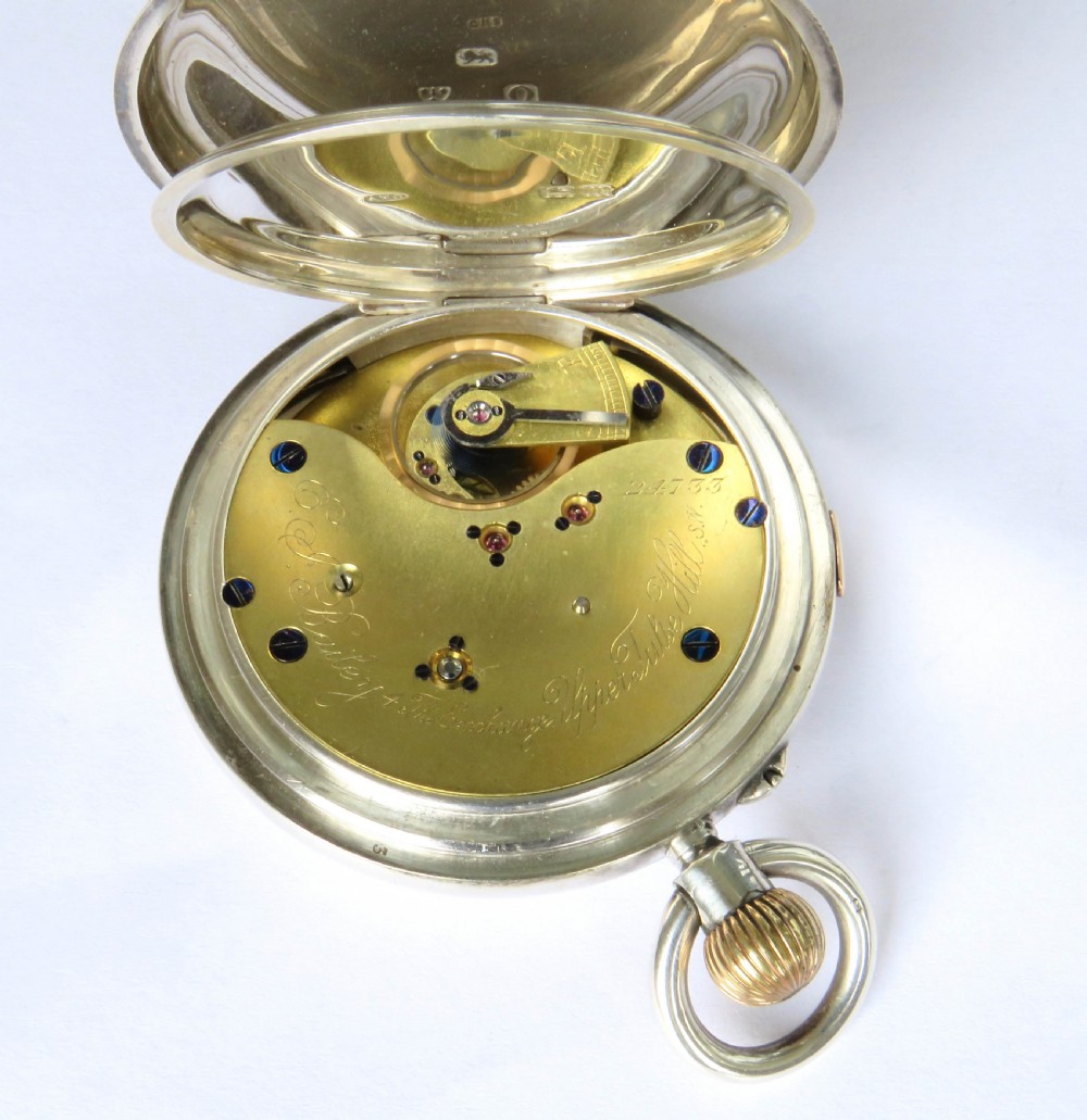 Antique English silver chrono hunter pocket watch  View V