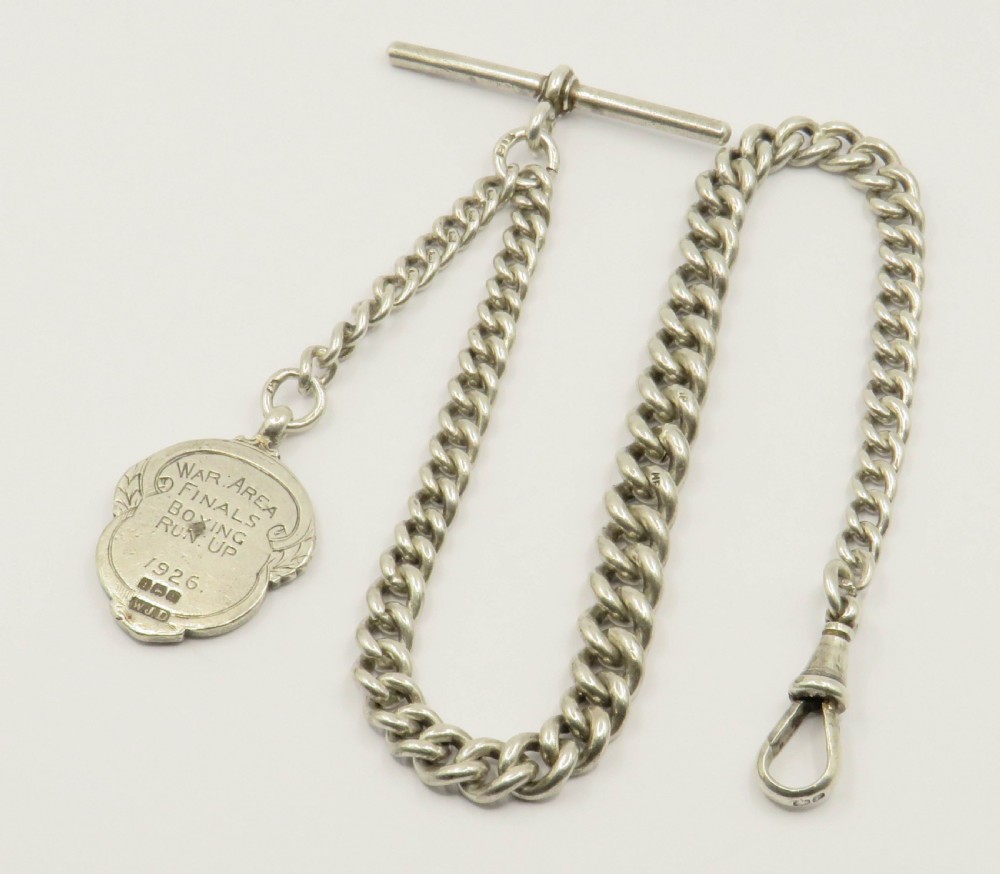 Antique silver watch chain and boxing fob, c1930 View II