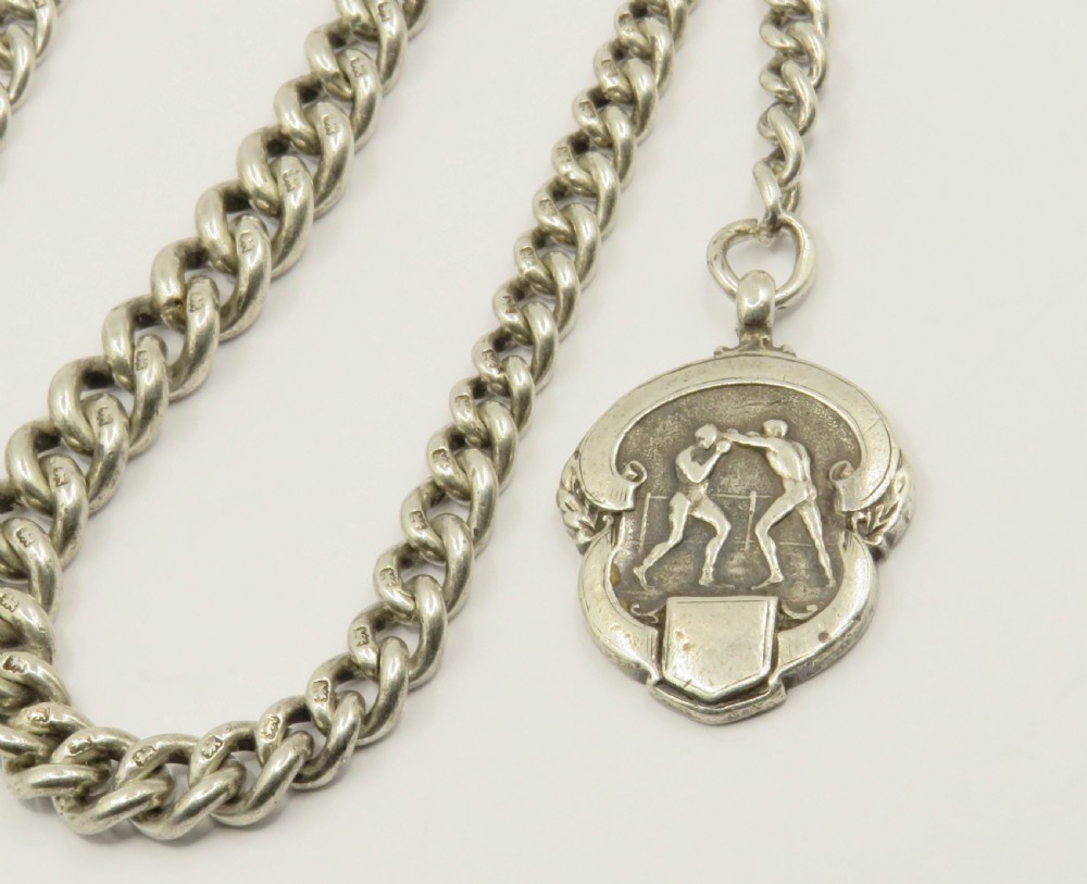 Antique silver watch chain and boxing fob, c1930 View III