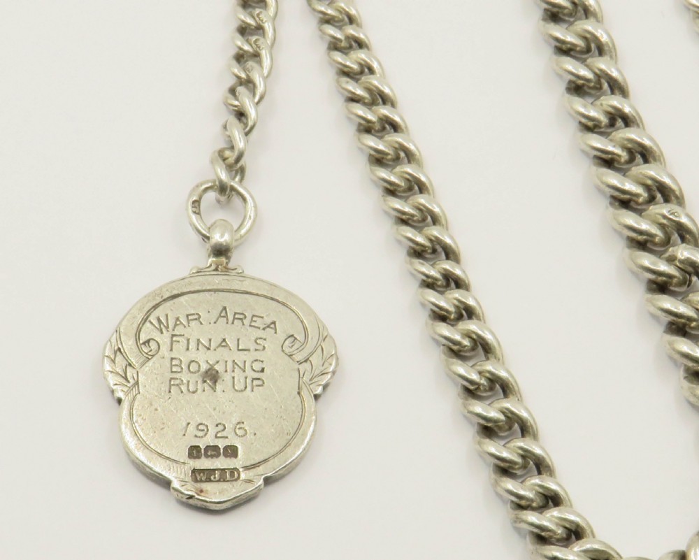Antique silver watch chain and boxing fob, c1930 View IV