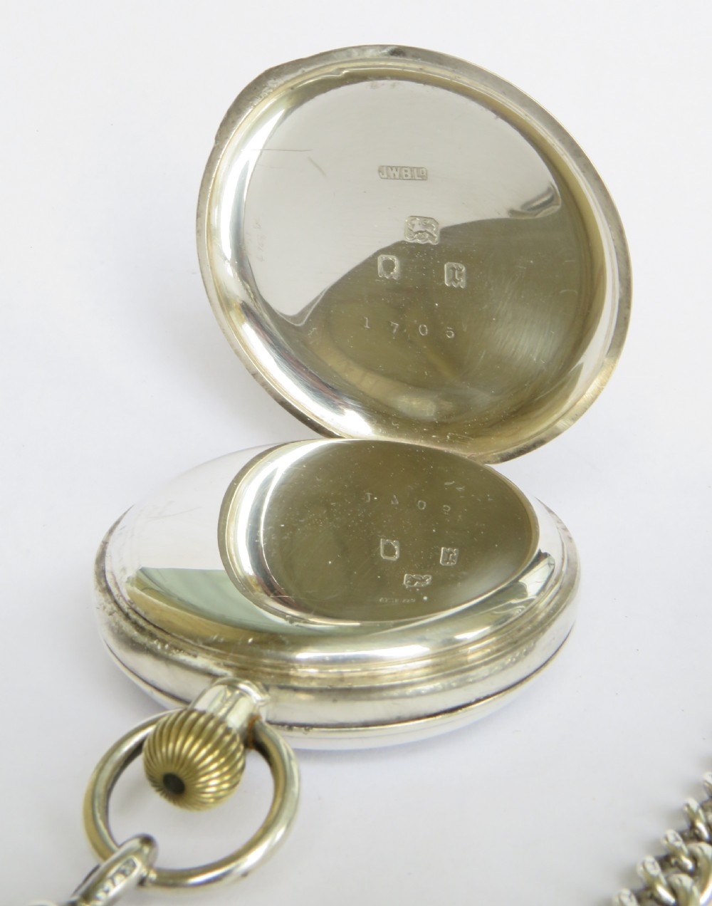 Antique J W Benson silver pocket watch and chain View III
