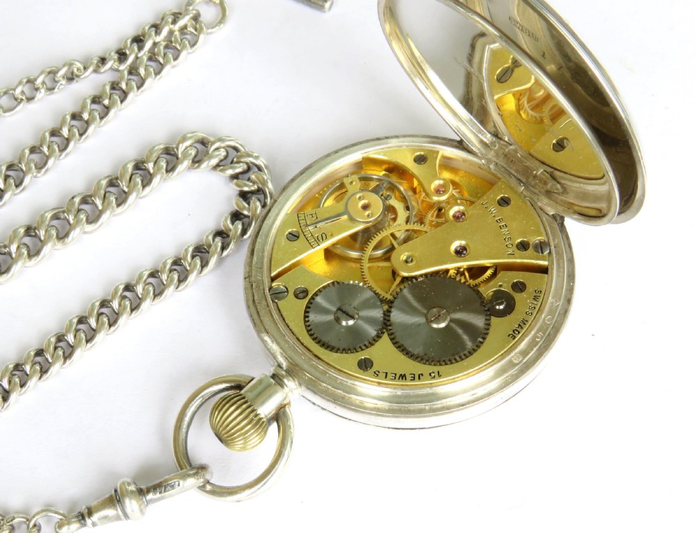 Antique J W Benson silver pocket watch and chain View IV