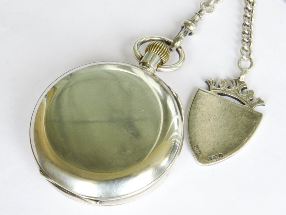 Antique J W Benson silver pocket watch and chain View V
