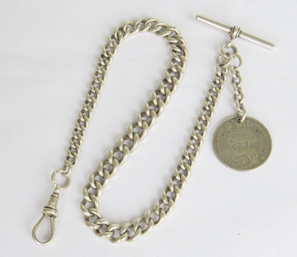 Antique silver pocket watch chain and fob