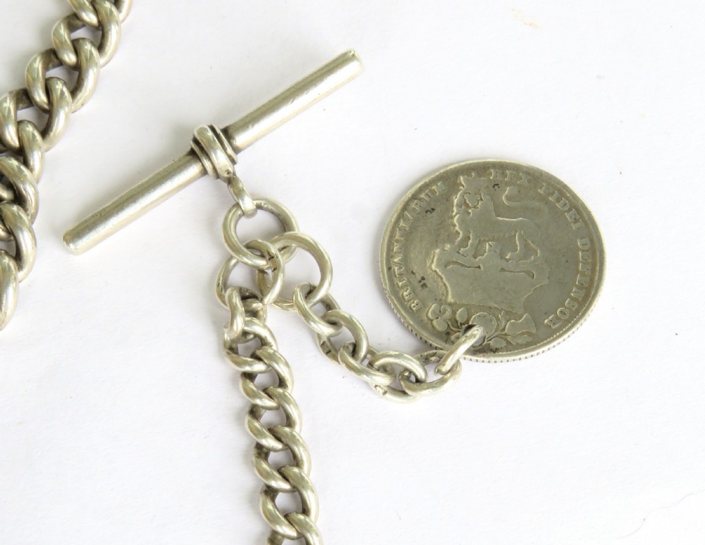 Antique silver pocket watch chain and fob View II