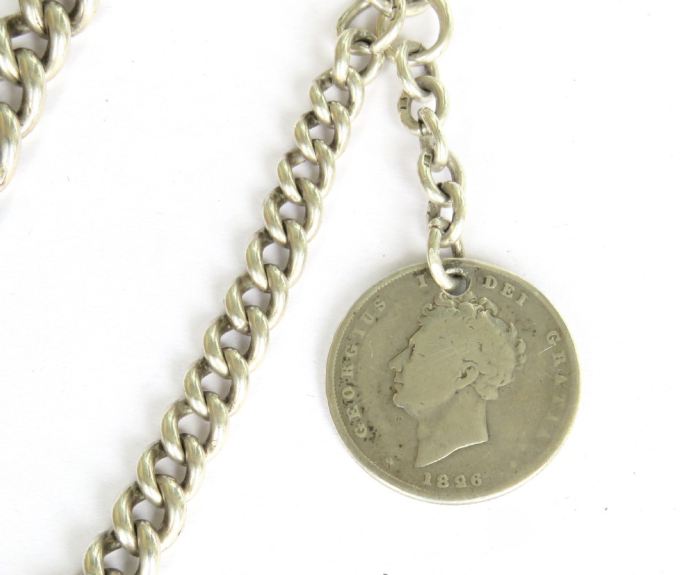 Antique silver pocket watch chain and fob View III