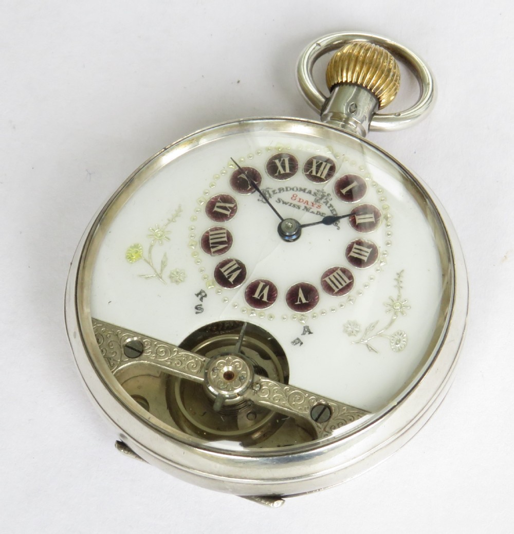 Antique silver Hebdomas Patent pocket watch, 1919 View II