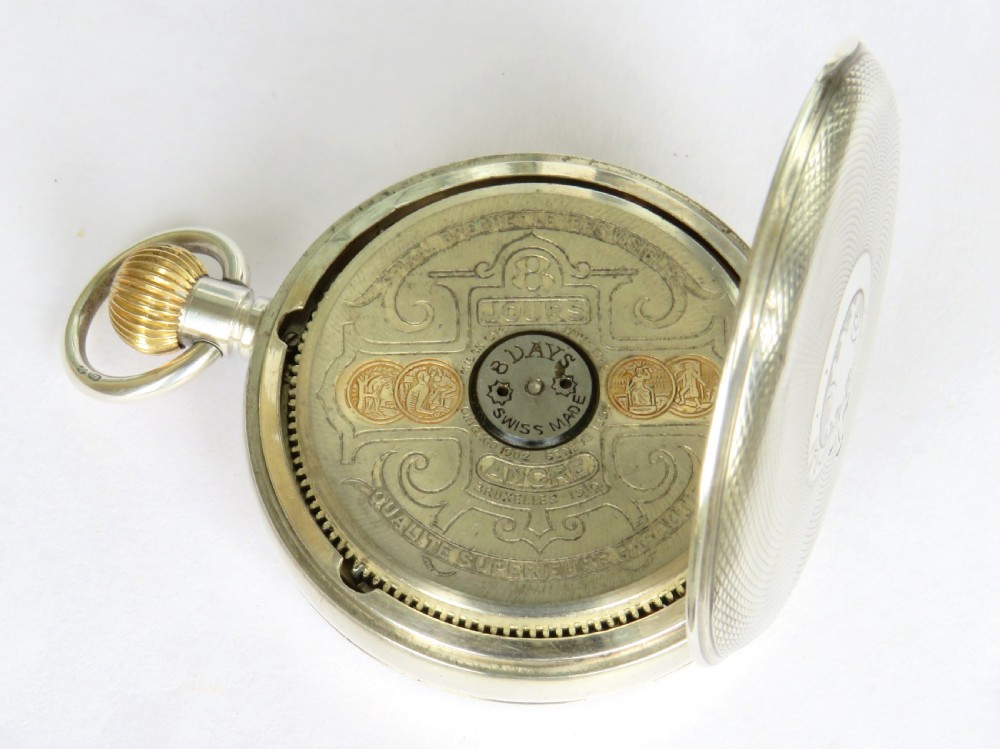Antique silver Hebdomas Patent pocket watch, 1919 View III