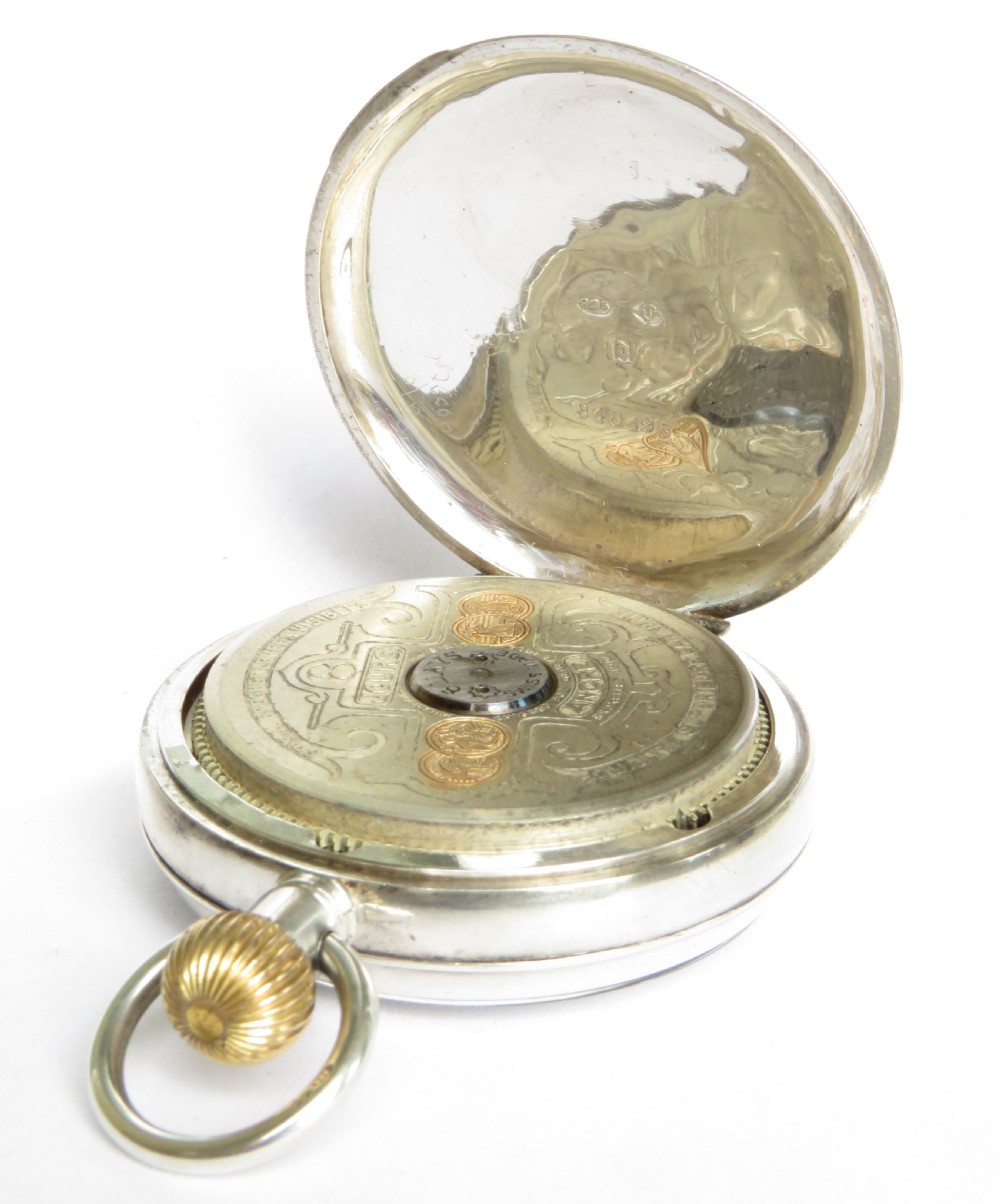 Antique silver Hebdomas Patent pocket watch, 1919 View IV